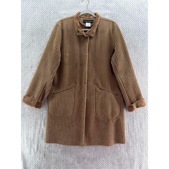 VTG Harve Benard Jacket Womens M Tan Corduroy Cotton Long Length Plush Backing - Picture 1 of 12